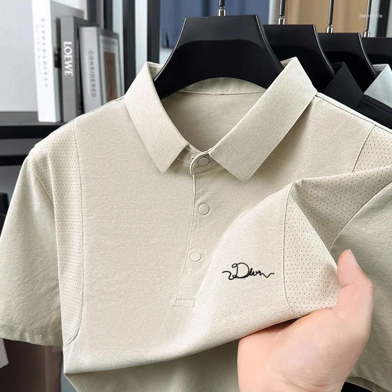 Affordable Luxury Men Short-Sleeved Polo Shirt Lapel Button Solid Color T-Shirt Letter Print Fashion Trend -Selling For