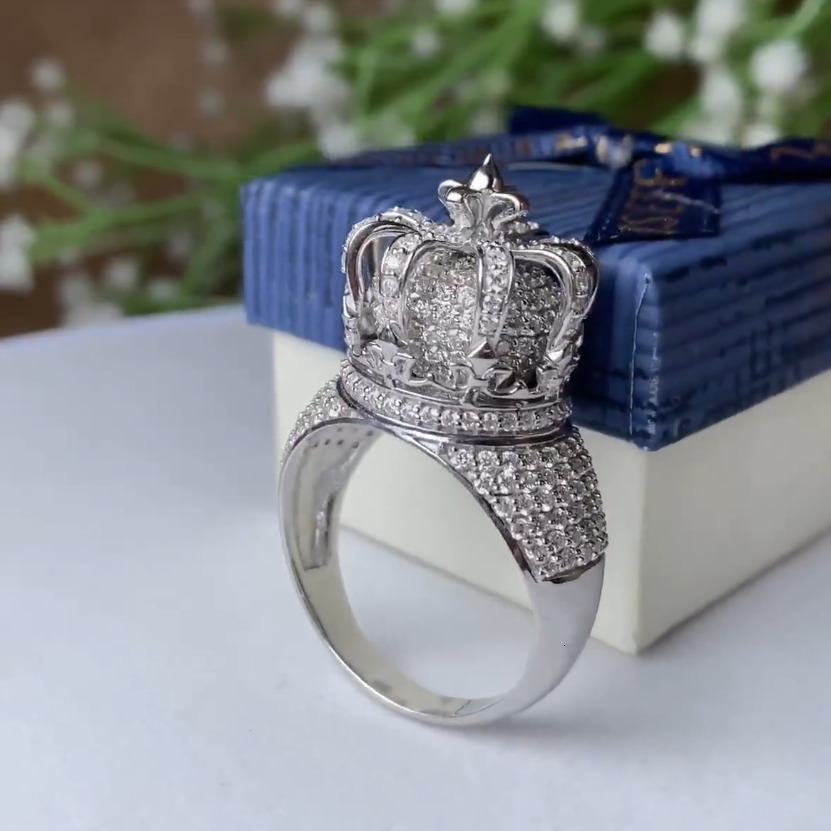 Personalized Custom 925 Sterling Silver Rings VVS Diamond Pave Set Vintage Wedding Party Gift Men's Engagement Ring