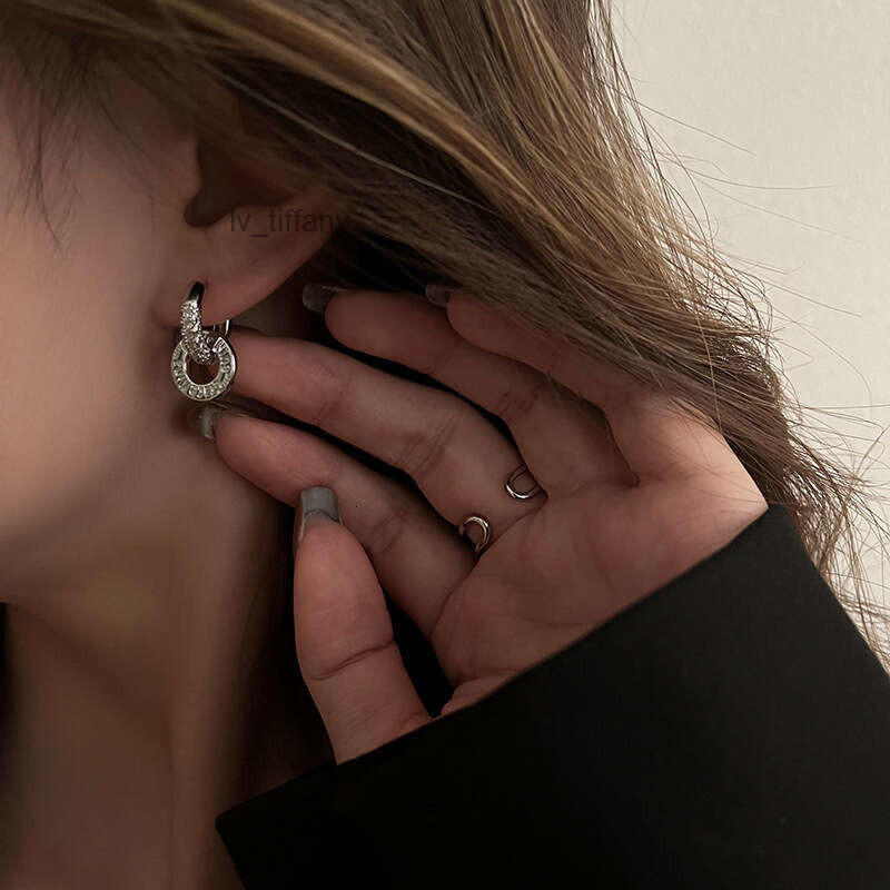 Earrings Designer Hoop Luxury jewelry for Women Double rings earring Zircon inlay copper plated with silver Simple Fashion Festival vacation Ear Jew