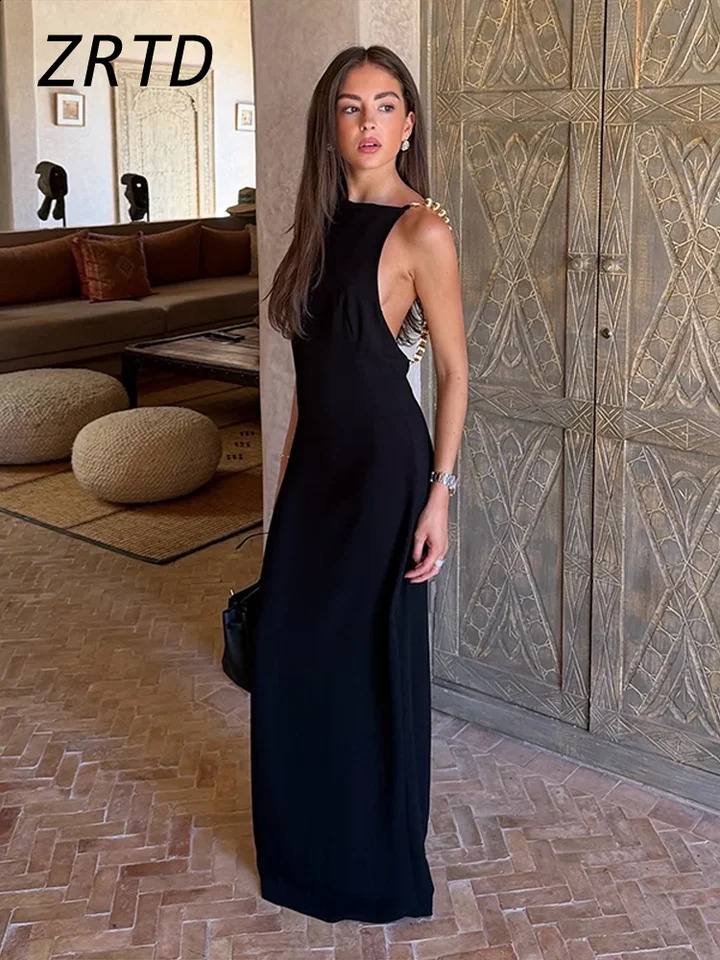 Elegant Beads Backless Black Womens Summer Dress Square Collar Sleeveless Beach Sling Sundress 2026 Lady Holiday Party Robes 260921