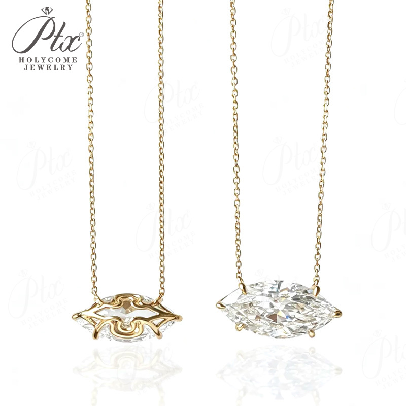 1CT 2CT 3CT Lab Grown Diamond Pendant Necklace for Women Unique Marquise Cut Solid 10K 14K 18K Gold Fine Jewelry Gift for Her