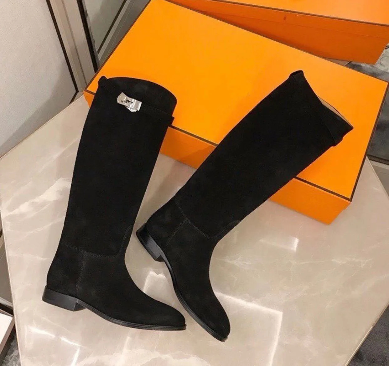 Nueva moda de invierno, hebillas para mujer, Botas Largas Martin, botas altas cómodas de cuero genuino para mujer, botas por encima de la rodilla de