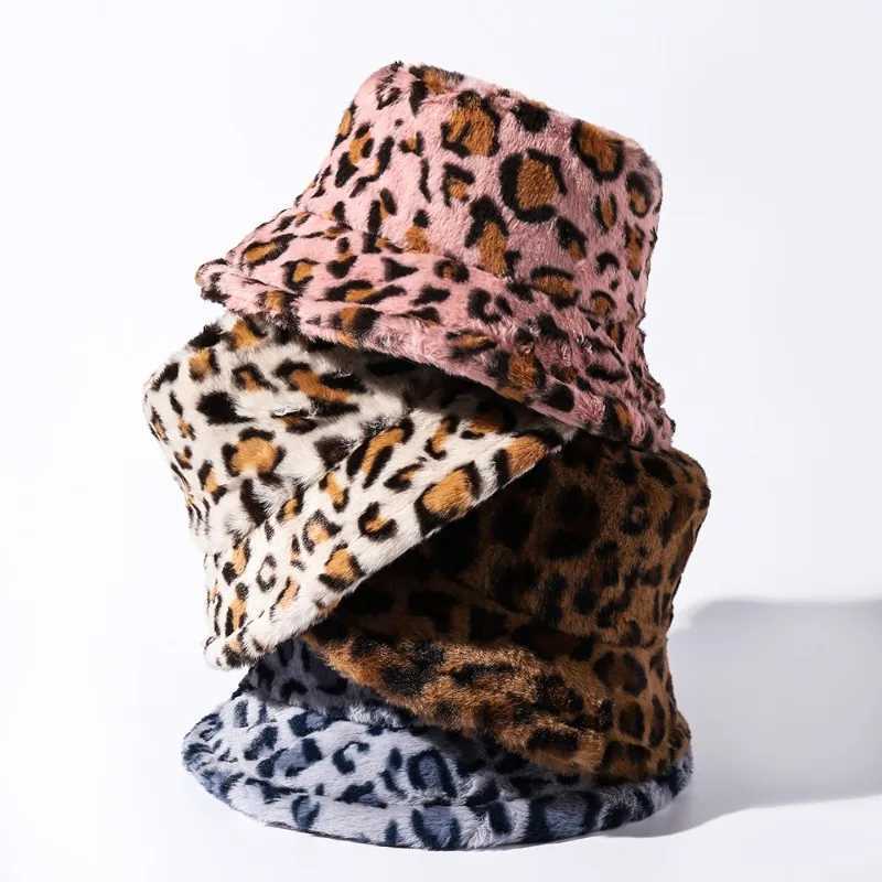 Faux Fluffy Winter Fur Retro Leopard Bucket Hats Men Women Outdoor Warm Soft Velvet Furry Fisherman Cap Fashion Panama Sun Hats M260921