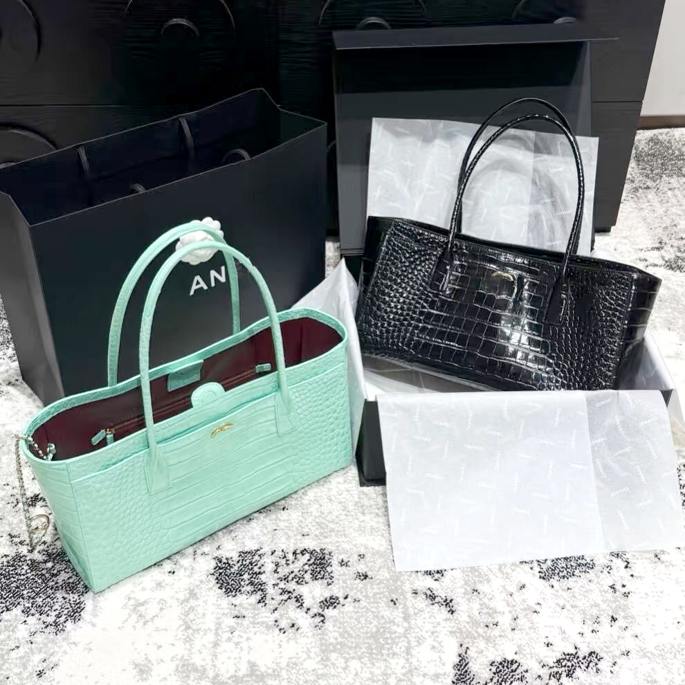 Women Crocodile Embossed Leather Tote Bag Top Handle Gold Logo Designer Luxury Versatile 10A High Quality Fashion Daily Chic Casual Elegant Handbag