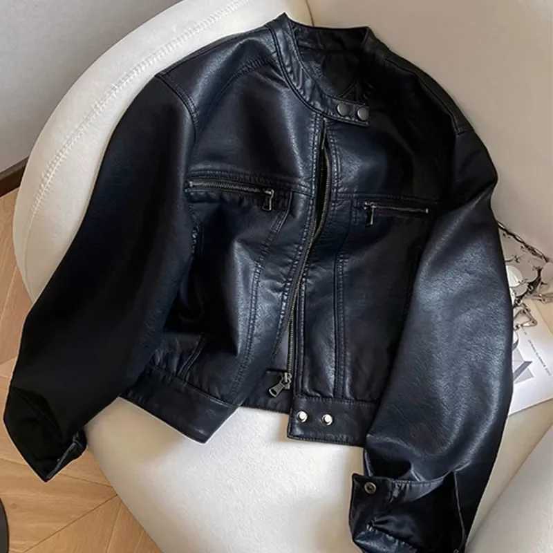 Leather Faux Women's Leather Luxury Black Leather Jacket Women Short Tops Motorcycle Jacket Spring Autumn Clothing Jacket Vintage Brown PU Leat