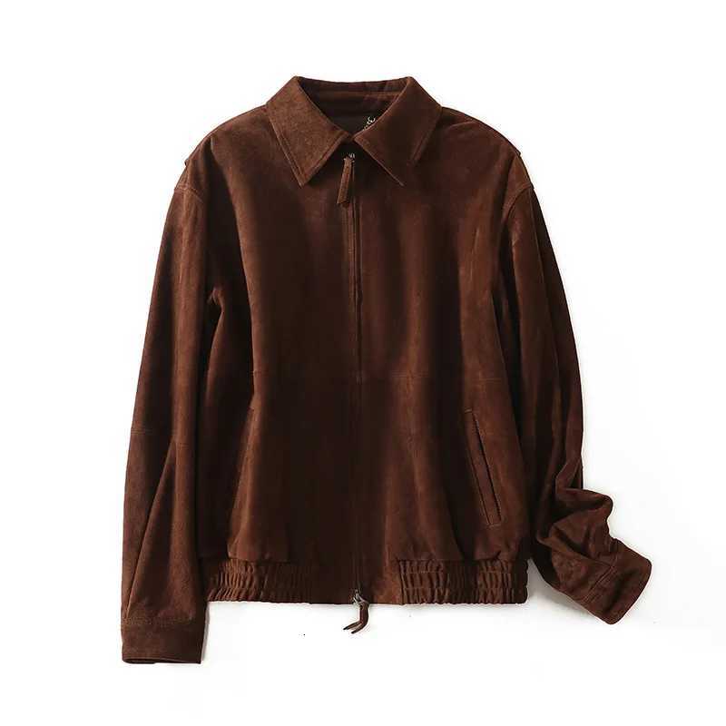 Leather Imported Genuine Jacket for Woman Retro Vintage Square Lapel Kid Suede Bomber Jacket Midi Long Baseball Jersey 2025 Fall C260921