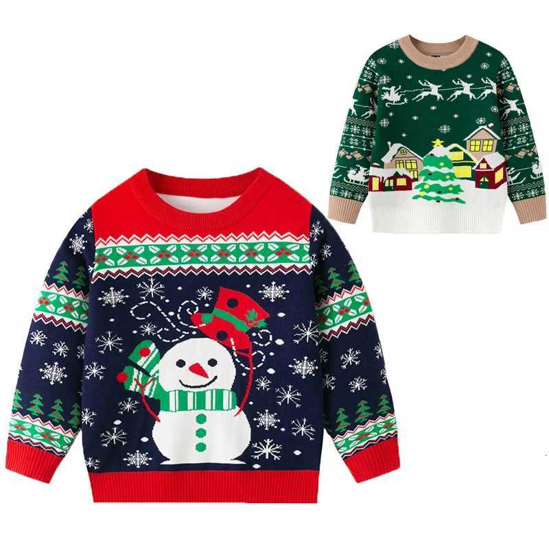 Sweaters Pullover Christmas Girls Boys Autumn Winter New Cartoon Snowman Christmas Tree Print Thick Warm Xmas Knit Pullover For 3-7Y Kids C260921