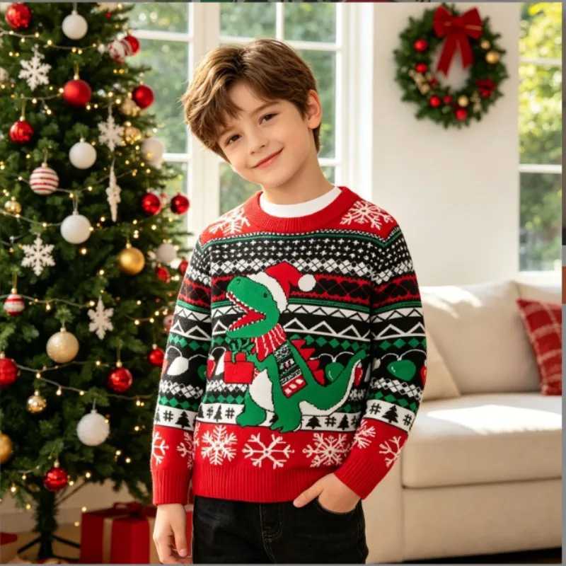 2026 Knitwear Cartoon Christmas Pullover Dinosaur Sweater Round Neck Boys Girls Cute Xmas Pullovers Warm Top Cltohes Autumn Winter C260921