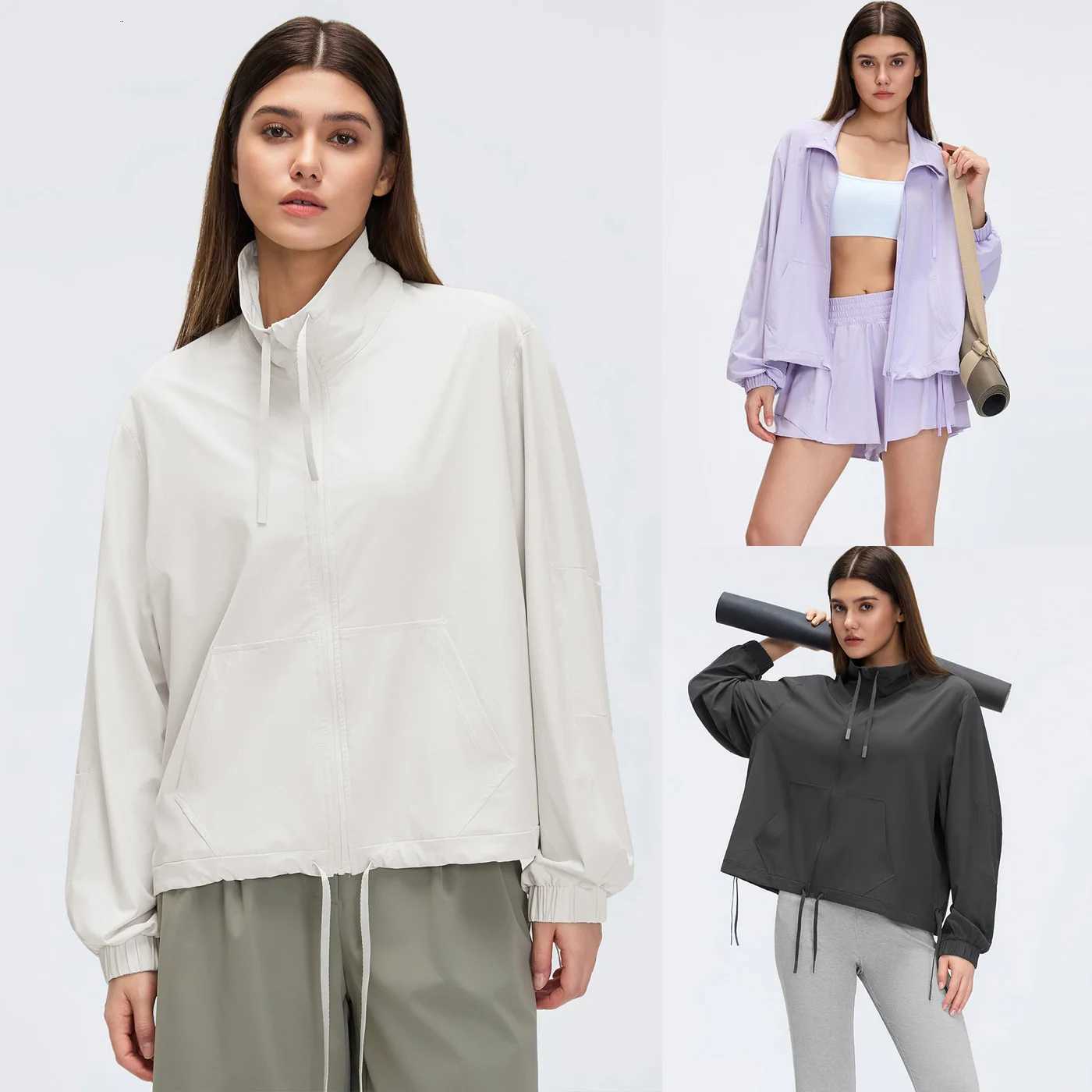 Women's Jackets Spring Summer Streetwear Sports Casual Stand Collar Jacket Women's Loose Outdoor Lightweight Fitness Jacket Commute Coat T