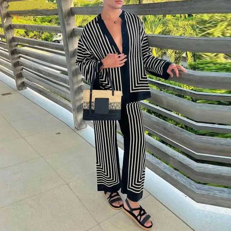 Tracksuits Men's Clothing Men's Thin Striped Leisure Set Streetwear Button-down Long Sleeve Shirts+Pants 2 Piece Suit Popular Light Luxury