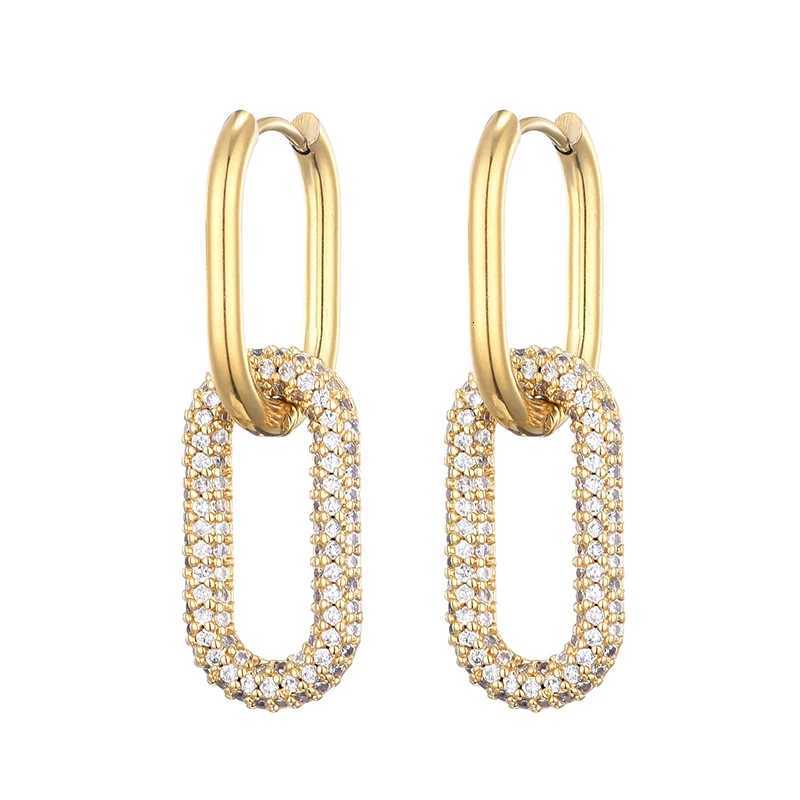 Stud LOVBEAFAS New Gold Color Round Stainless Steel Hoop Earrings Zirconia Copper Oval Rectangle Earrings For Women Ear Clasp Jewelry X260921