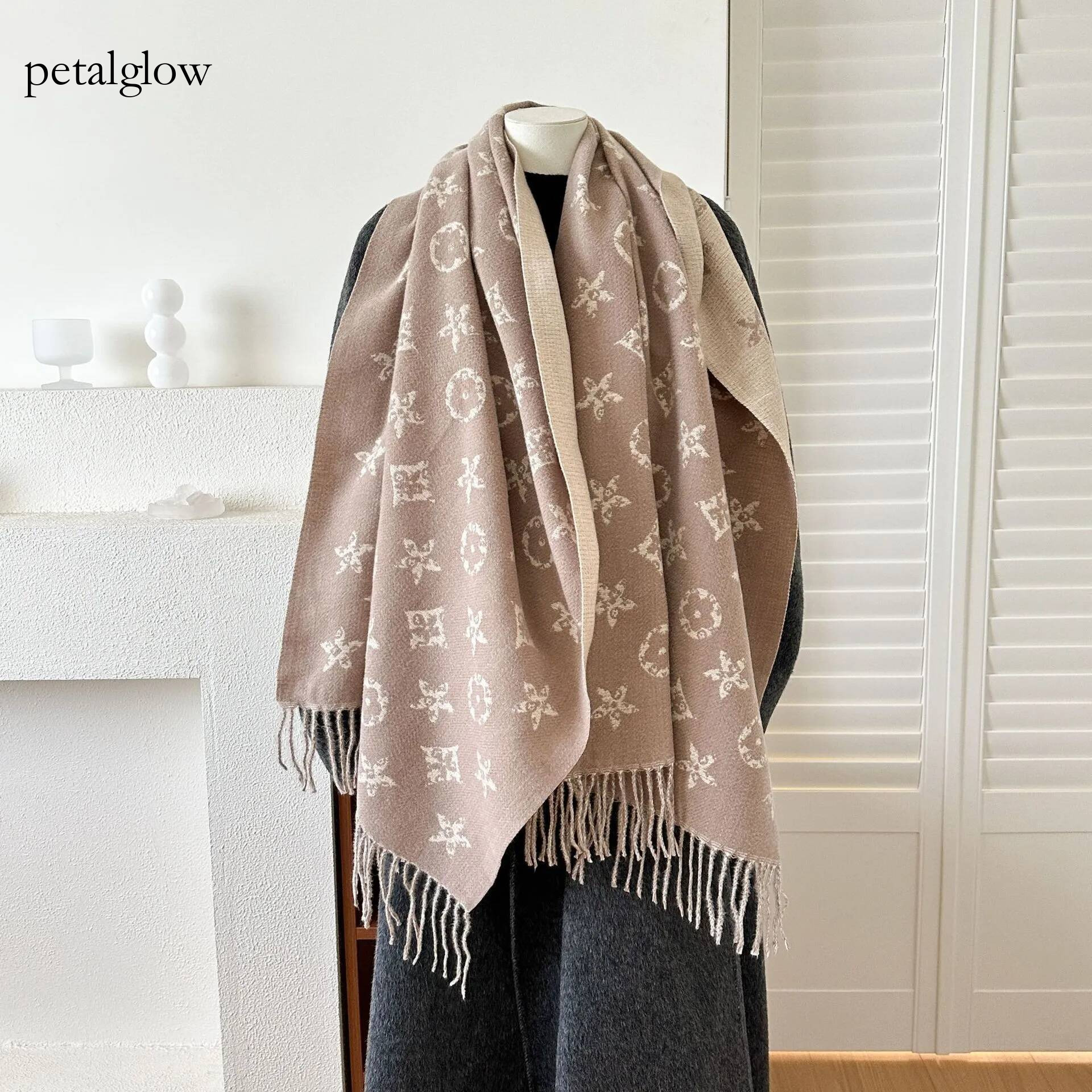 louiseness Digner Womens New British Style Winter Scarf Luxury Double Sided Jacquard Tassel Long Shawl Brand Premium Elegant Versatile Thick Warm lo