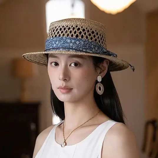 Brim Hats Bucket Hats Wide Women's Outdoor Sun Protection Woven Openwork Patchwork Breathable Wide-Brimmed Soft Simple Versatile Summer Hat N26