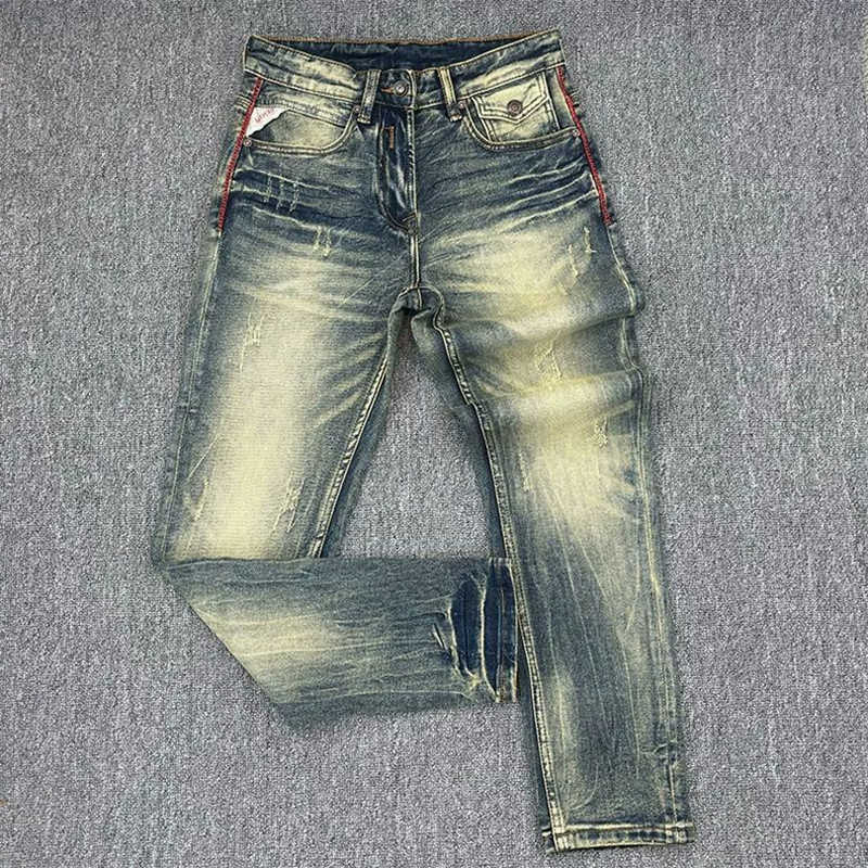 Autumn Men's Jeans and Spring Fashion Solid Color American Vintage Straight Leg Elastic Denim Pants Men's Casual Sports High Quality Jeans