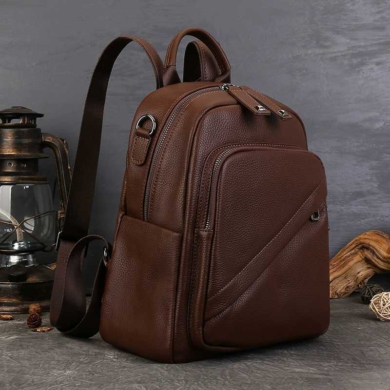 Zaino stile casual in pelle genuino Zaino da uomo o da donna Borse tote in pelle di mucca primo strato Borsa a tracolla in pelle di vacchetta H26092