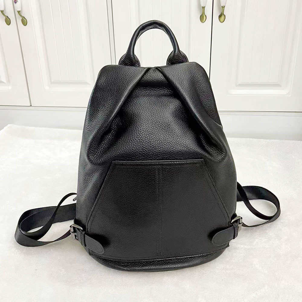 Women Backpack Style Genuine Black Leather Backpack Casual Daily Real Cow Leather Tote Bags For Ladies Fashion Cowhide Trvel Shoulder Bag H260922
