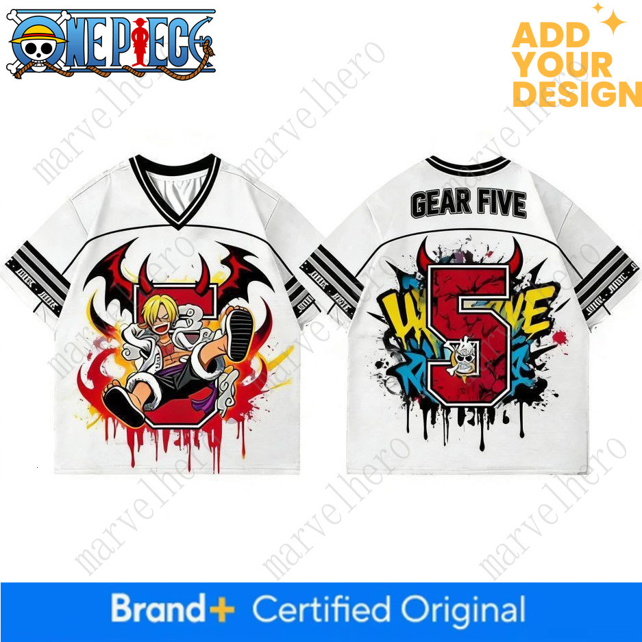 One Piece T-Shirt Bandai One Piece Luffy Gear 5 V-neck jersey white comic pattern anime T-shirt 2026 new clothing