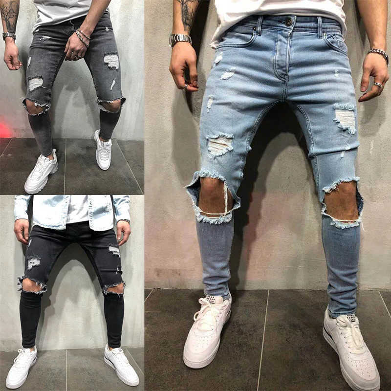for Ripped men casual denim pencil pants Mens clothing trousers S-4XL Drop S260922JMLI