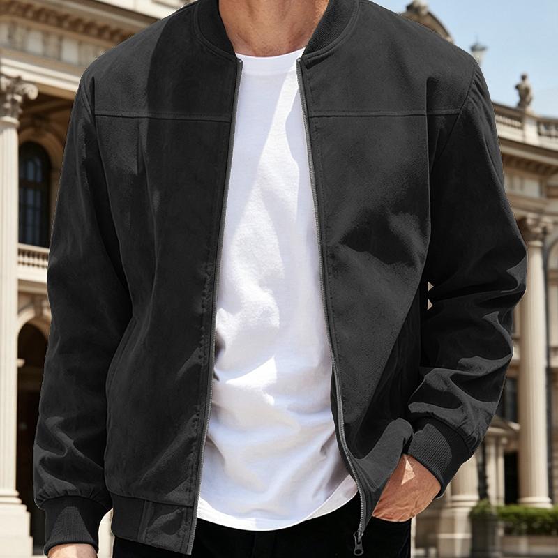 Blouson aviateur en faux daim pour hommes, col montant côtelé, fermeture à glissière complète, manches longues, poche latérale, haut extérieur dé