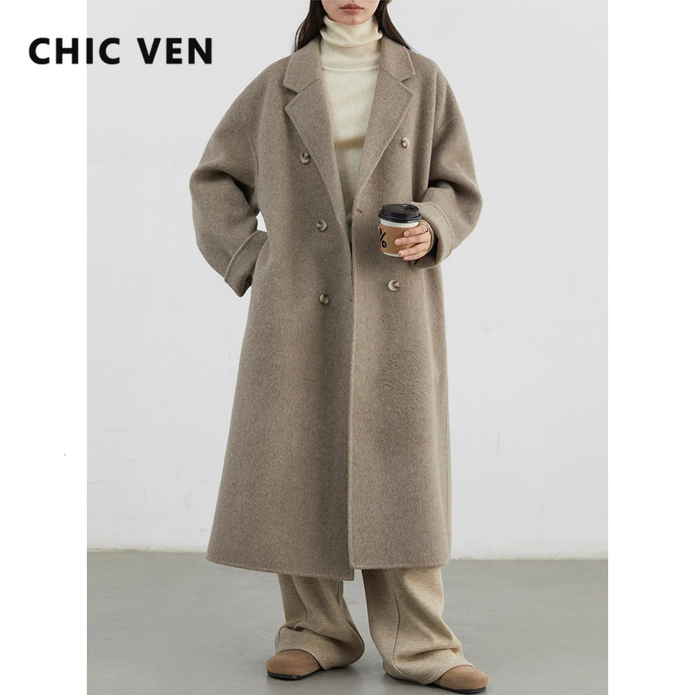 CHIC VEN Women Woolen Coat Solid Double-breasted Loose Casual Retro Long Double-sided Female Overcoat Autumn Winter 2025 260922