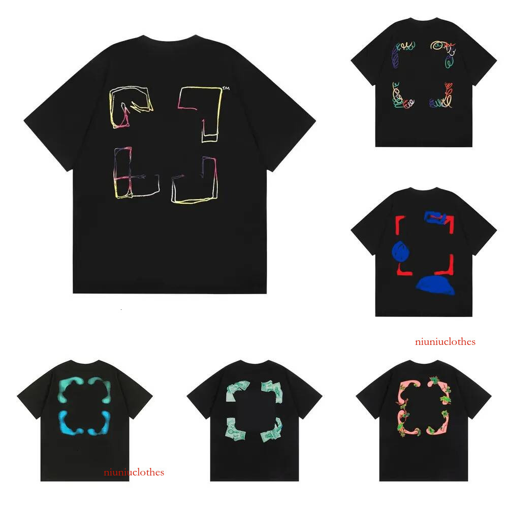 Mens Tshirt Ow Graphic Tees High Quality Version T Shirt Designer Cotton Clothing Loose Tees Tops Unisex Casual Street Graffiti Streetwear Size S-Xl