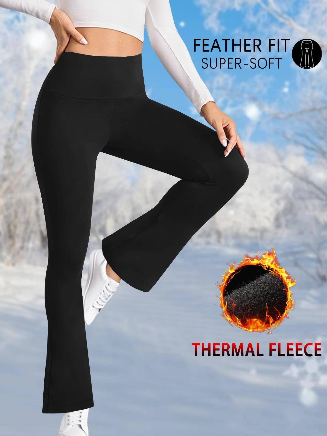 Women's Super Soft High Waisted Fleece Flare Leggings Tummy Control Soft Bootleg Bootcut Pants 260922