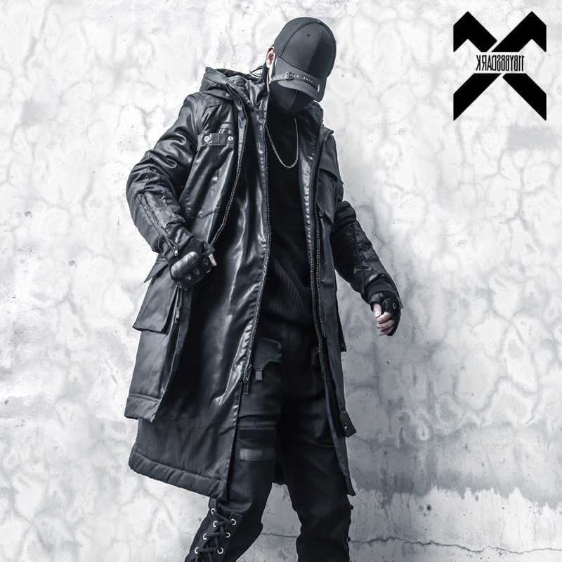 Functional Men's Winter Down Parkas Jacket Parkas Windbreaker Men Black Fake two Vintage Coats Parka Streetwear Mens Hip Hop Overcoat Clothing