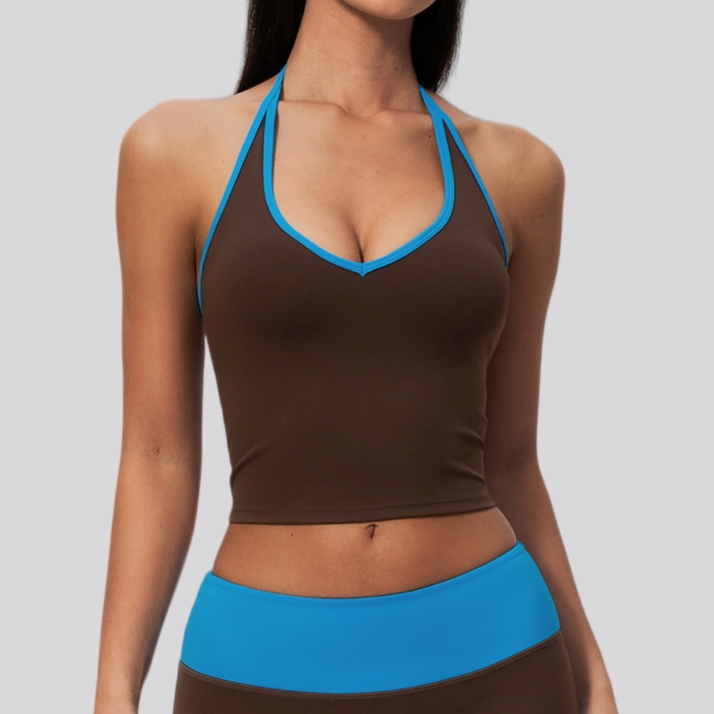 Summer Gym Halter Women Training Clothes Stretch Underwear Fitness Workout Yoga Bra Sexy V-Neck Sports Tank Top J260922