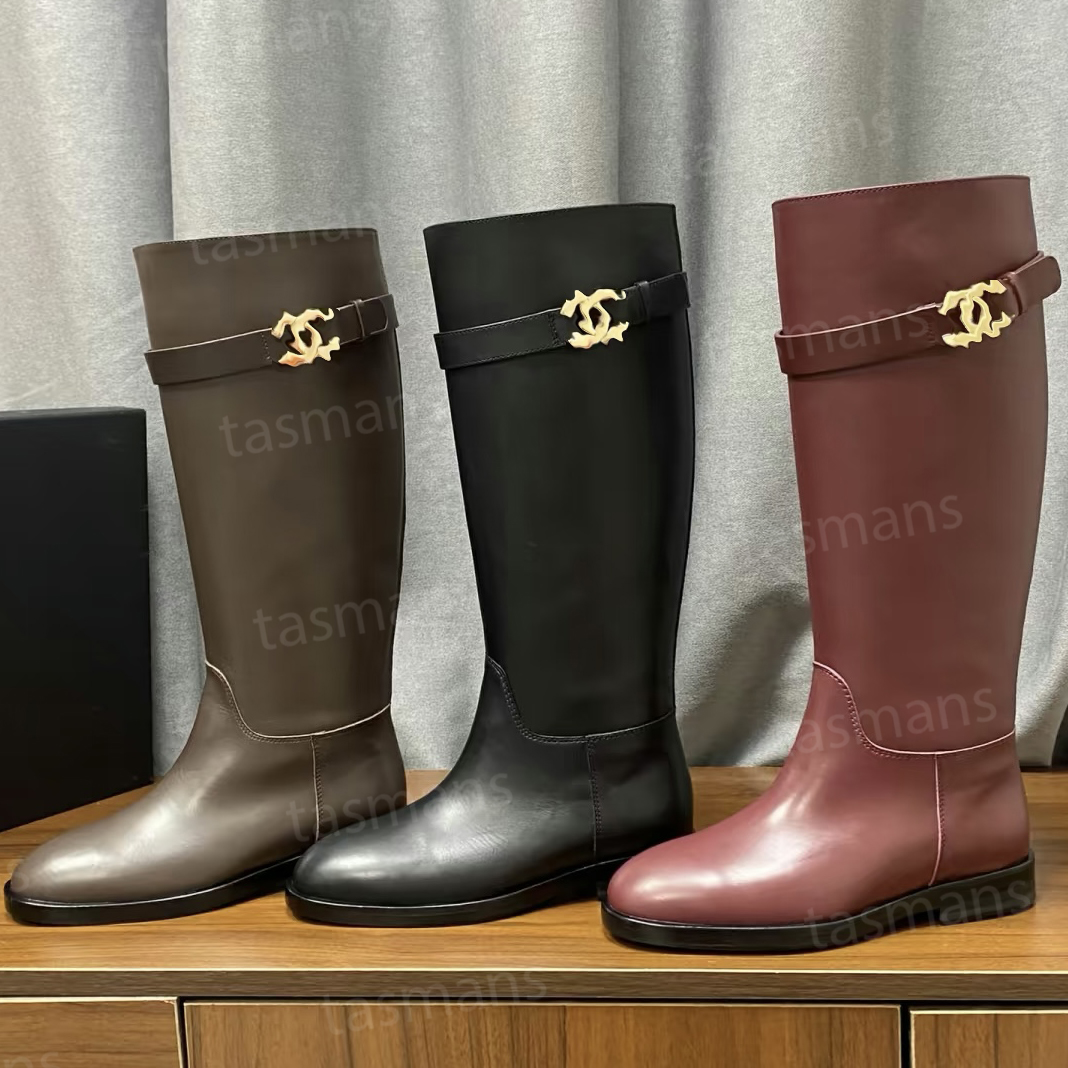 French brand CC Knight Boots Designer 26B Women's Knight Boots Cowhide Round-Toe Long Boots High and Short Calf Styles Genuine Leather Material