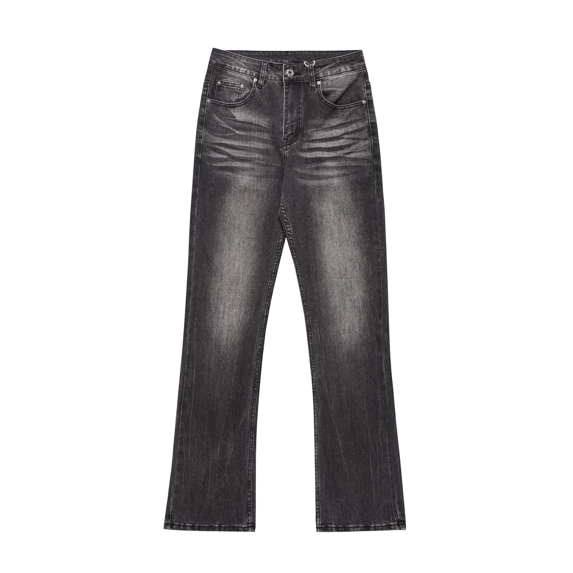 American retro men's and women's style trendy street wash black design straight-through micro-flared men's denim long pants