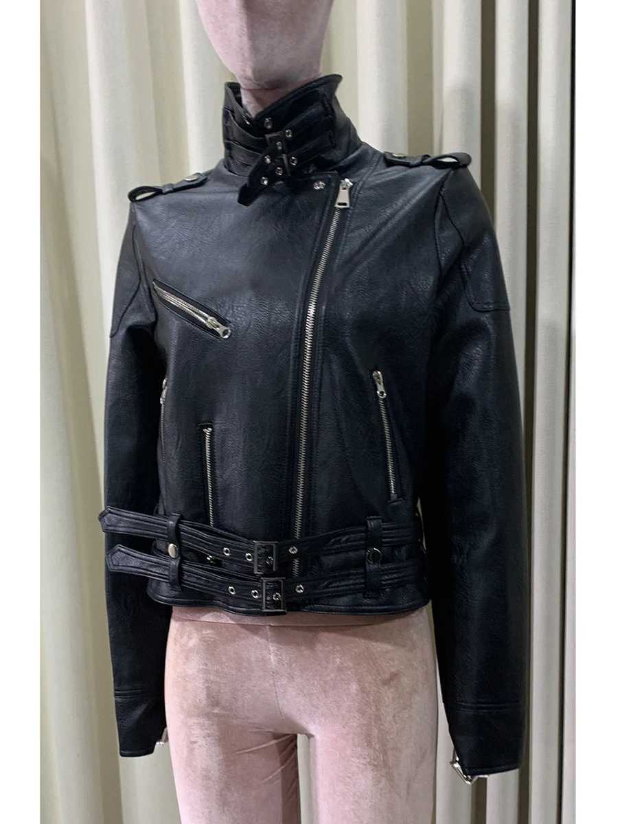 Autumn Cool Spring Short Hard Black Faux Leather Moto Biker Jacket Men Belt Runway European Fashion Luxury Designer Clothes C260921