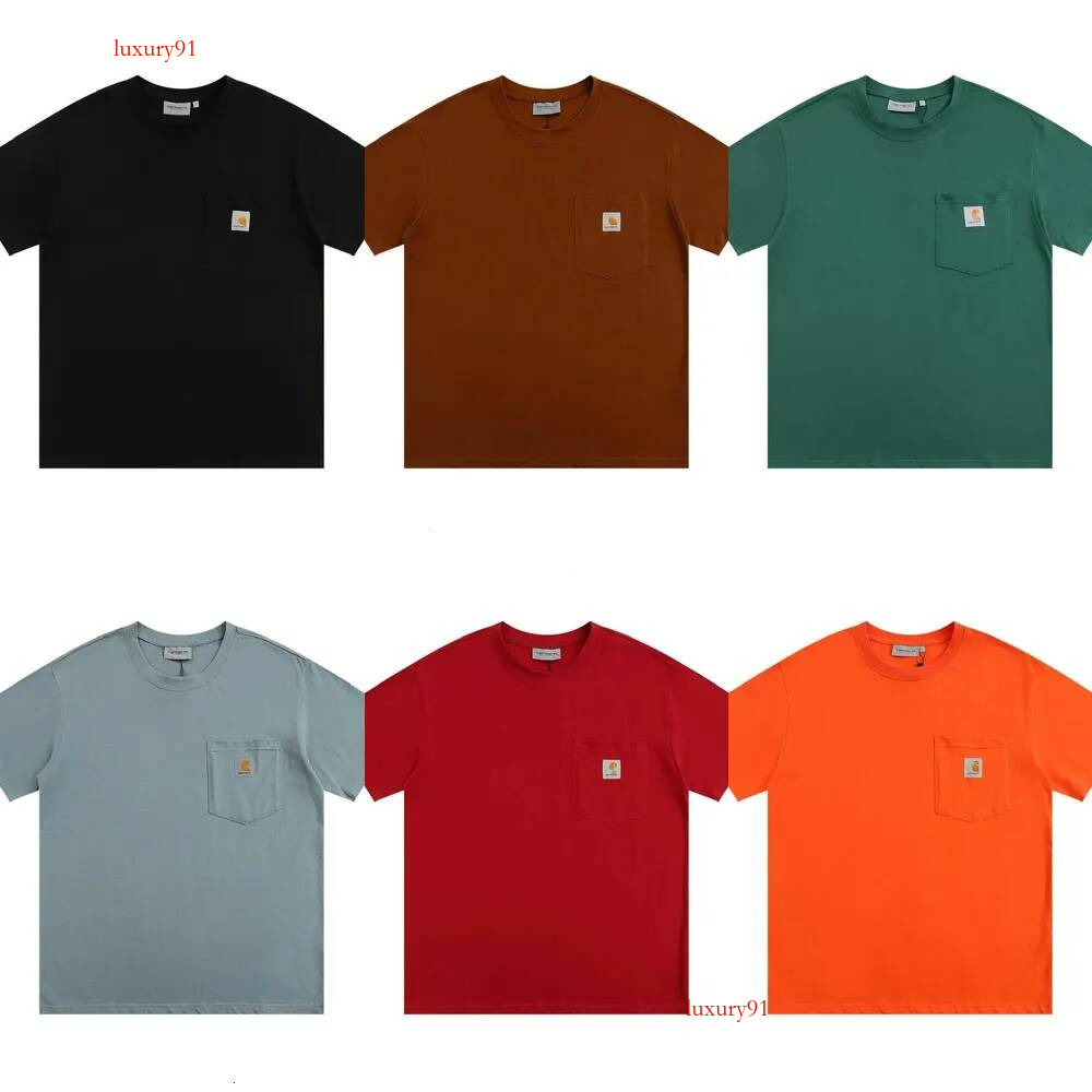 Mens Designer Summer Streetwear Pocket Series Cotton T Shirt Couples Tees Carshartes Fashion Casual Hip Hop Short Sleeve Tshirts