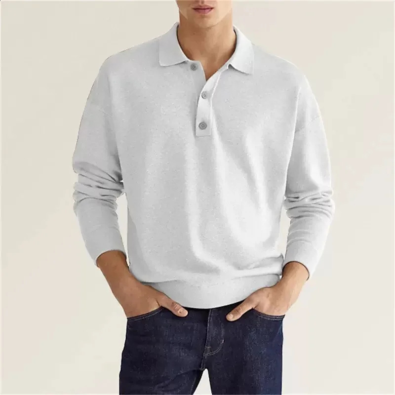 Men's long-sleeved lapel polo shirt loose-fitting and casual golf sports T-shirt button-down top for work occasions 260920
