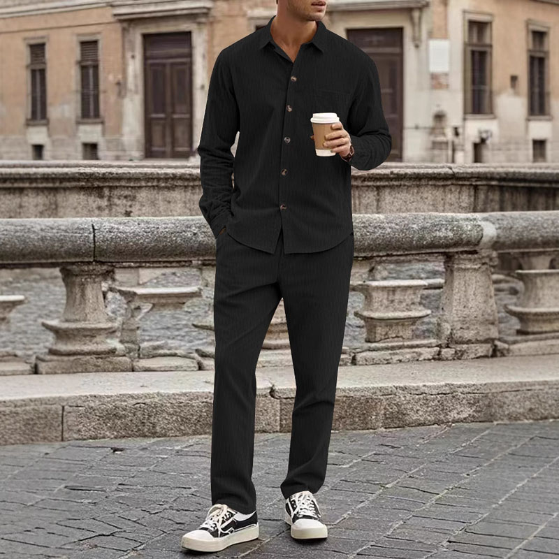designer corduroy shirt men tracksuit sets mens clothes gym clothes long sets man Fashion Casual long Sleeve Set Trendy Sweatshirts Sports Suit Hood
