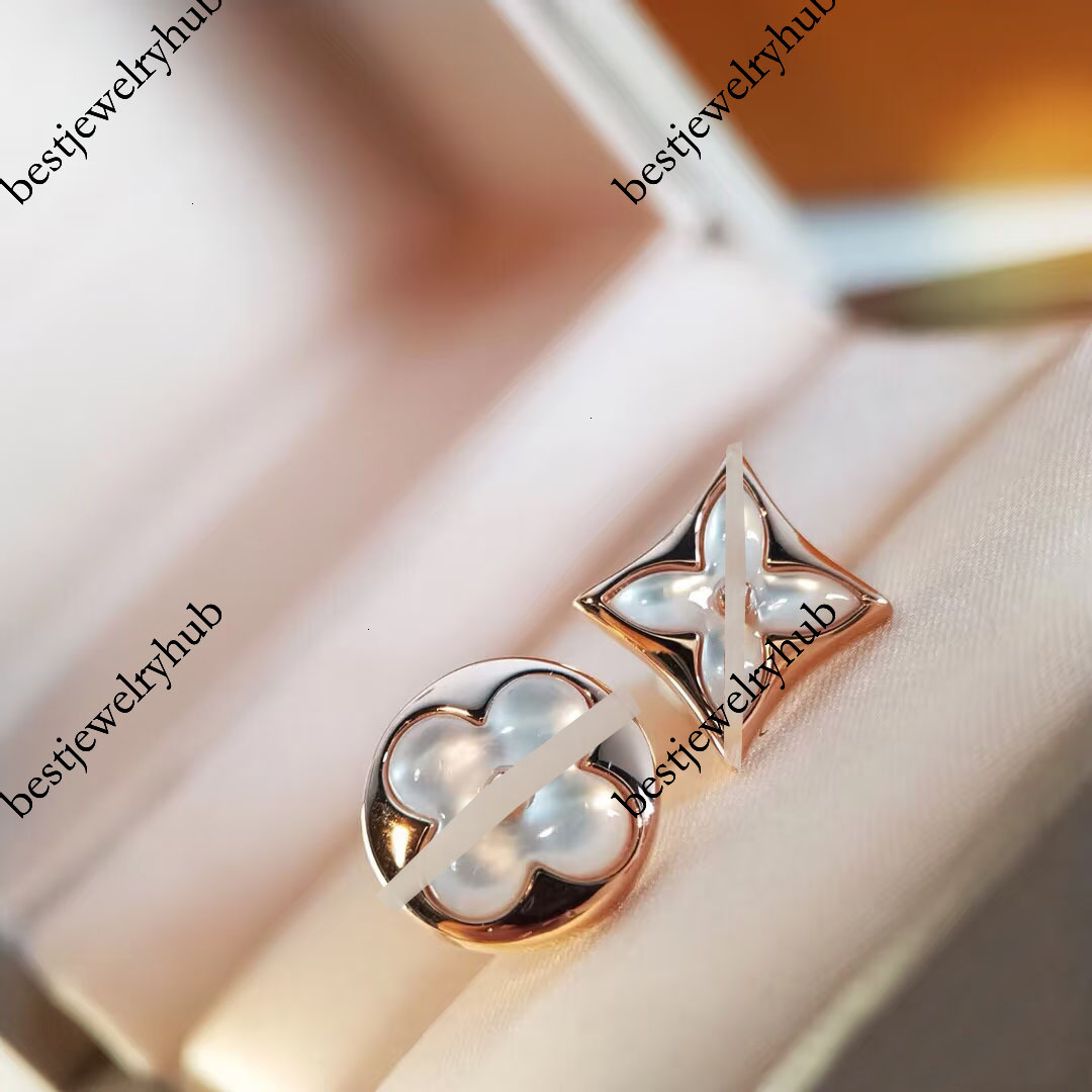 Designer Jewelry Louisevuits L'Orbelle vintage V-gold earrings, lucky natural white mother-of-pearl pink shell, diamond-shaped and round, fashi
