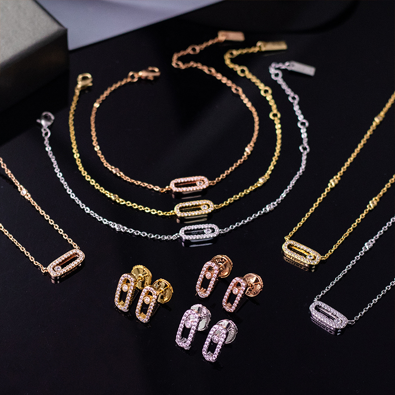 Luxury Brand Necklace Bracelet Earring Crystal Single Diamond Set High-Quality 18K Gold Stainless Steel Women's Designer Jewelry