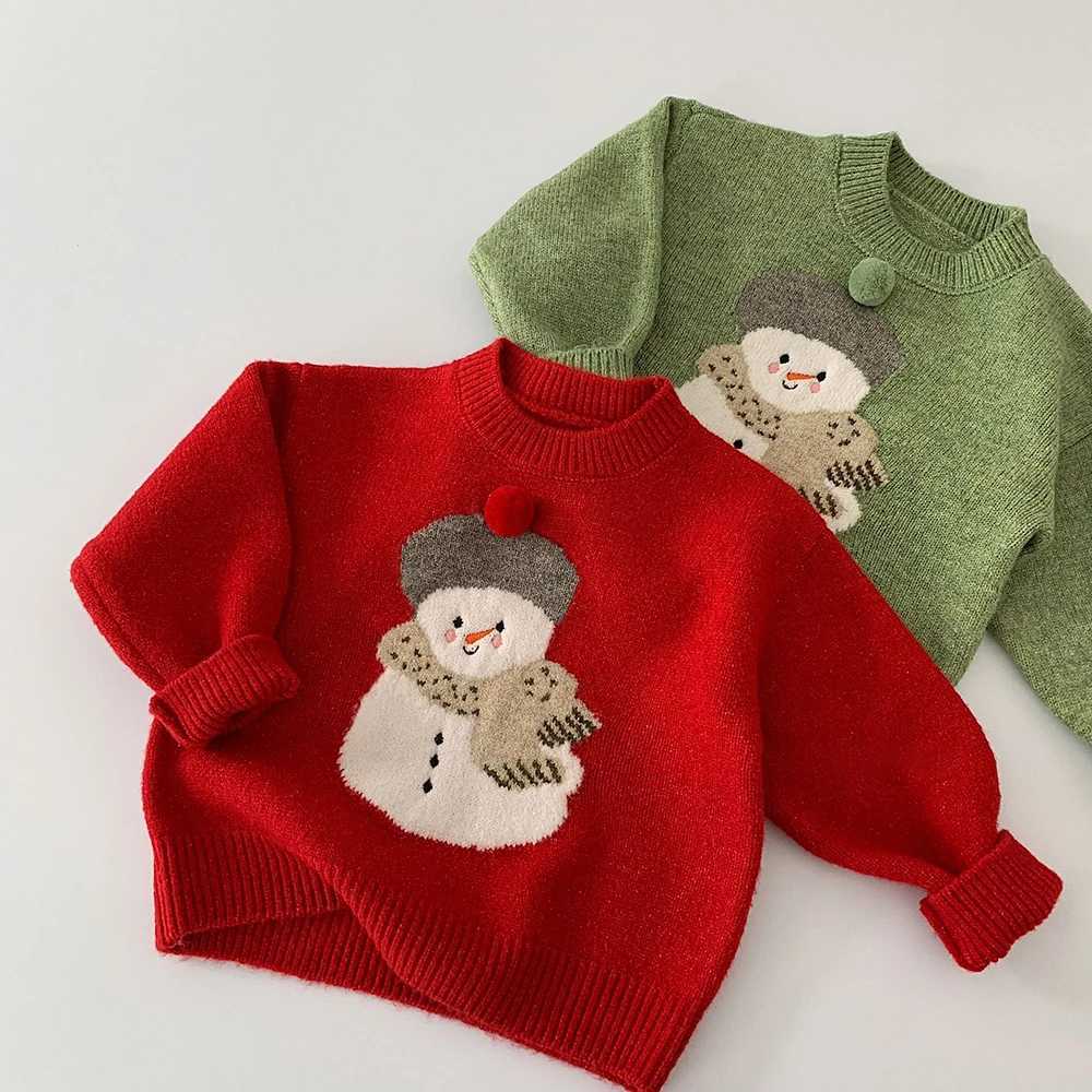 Red Pullover Sweater Kids Christmas Green Snowman Pattern Knitted Pullover Tops for Girls Boys Autumn Winter Children Clothes Sweaters C260921