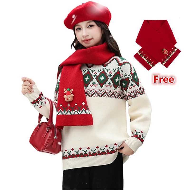 Christmas Pullover Elegant Sweater Girls with Scarf For Child New Year Knitted Clothing for Babies Kids Fancy Knitwear Christmas Costume C260921