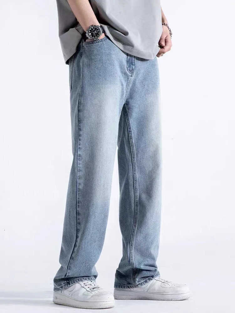 Jeans da uomo primavera estate jeans da uomo pantaloni di jeans dritti vita elastica in cotone streetwear pantaloni larghi casual blu maschili largh