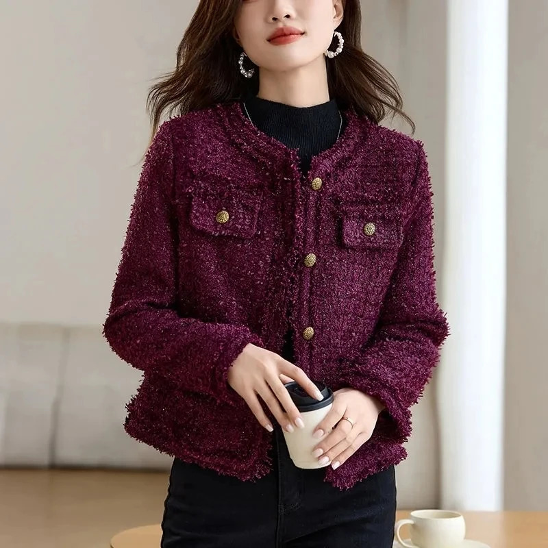 Women's Short Coat 2026 Autumn Temperament Tassel Small Fragrance Female Overcoat Fashion Tweed Ladies Jacket Female Tops 260922