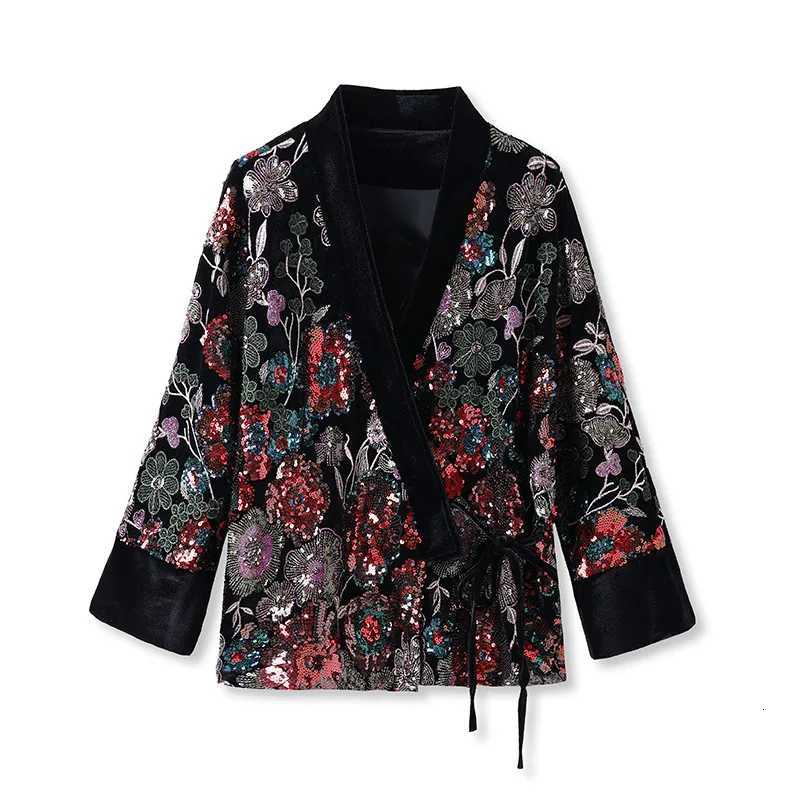 Women's Jackets pring and Autumn Luxury Chinese Embroidery Blazer 2025 Heavy Duty Sequin Floral Jacket Women's Red Five-Color Bloom Coat C