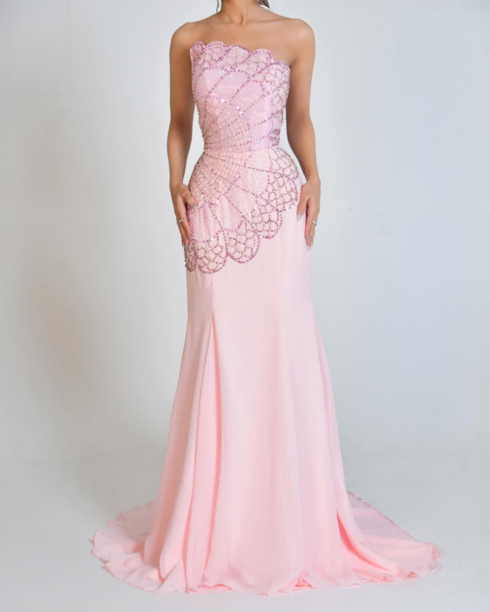 Fashion Pink Sleeveless Evening Dresses A Line Strapless Chiffon Rhinestone Beading Straight Long Women Prom Party Gowns Formal Occasion Dresses 917