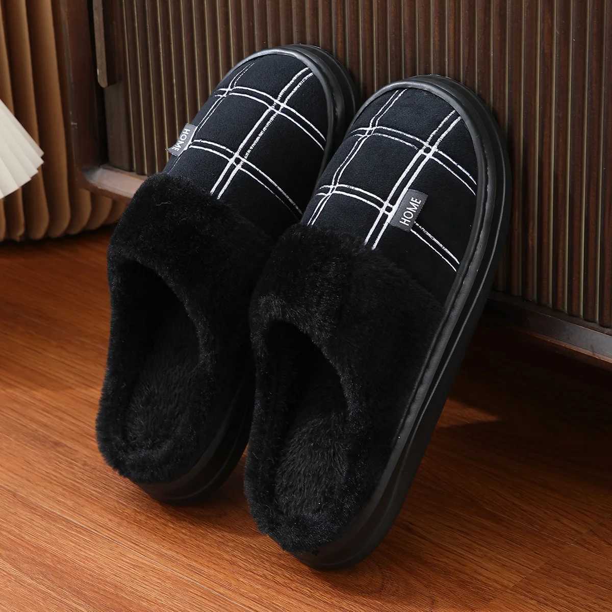 Men's Extra Large Winter Slippers Non-Slip Plush Home Shoes Warm Thick Sole Cotton Slippers for Indoor Use T260922
