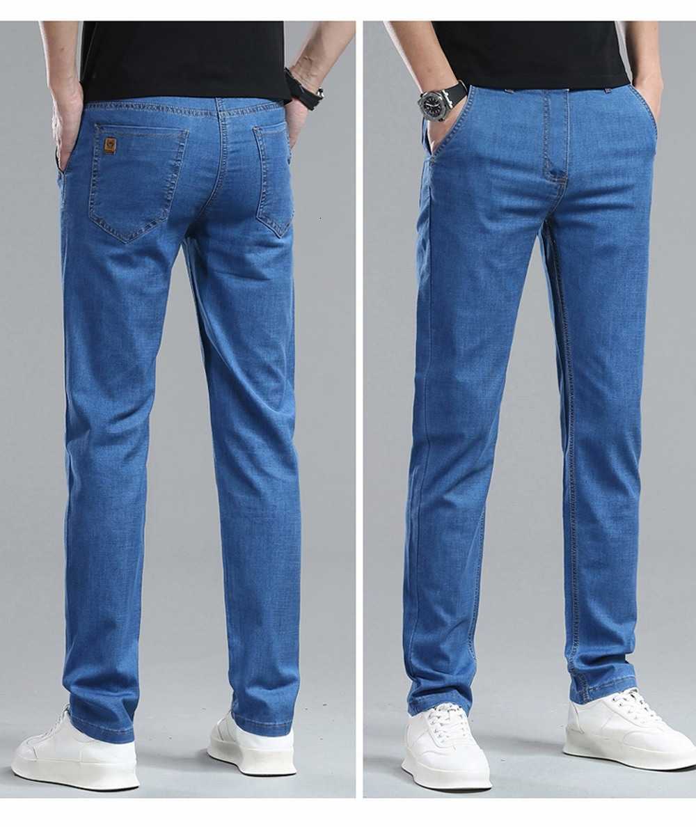 Jeans da uomo estivi Lyocell Jeans da uomo traspiranti sottili casual dritti elasticizzati da lavoro pantaloni in denim classico marchio di moda abb