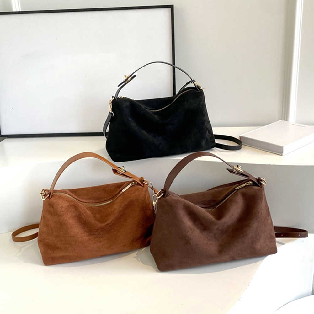 Body Fashion Autumn Winter Cross Big Boston Tote Soft Matte Suede Cow Leather Women's Handbag Shoulder Crossbody Bag For Women Grey Brown H2609