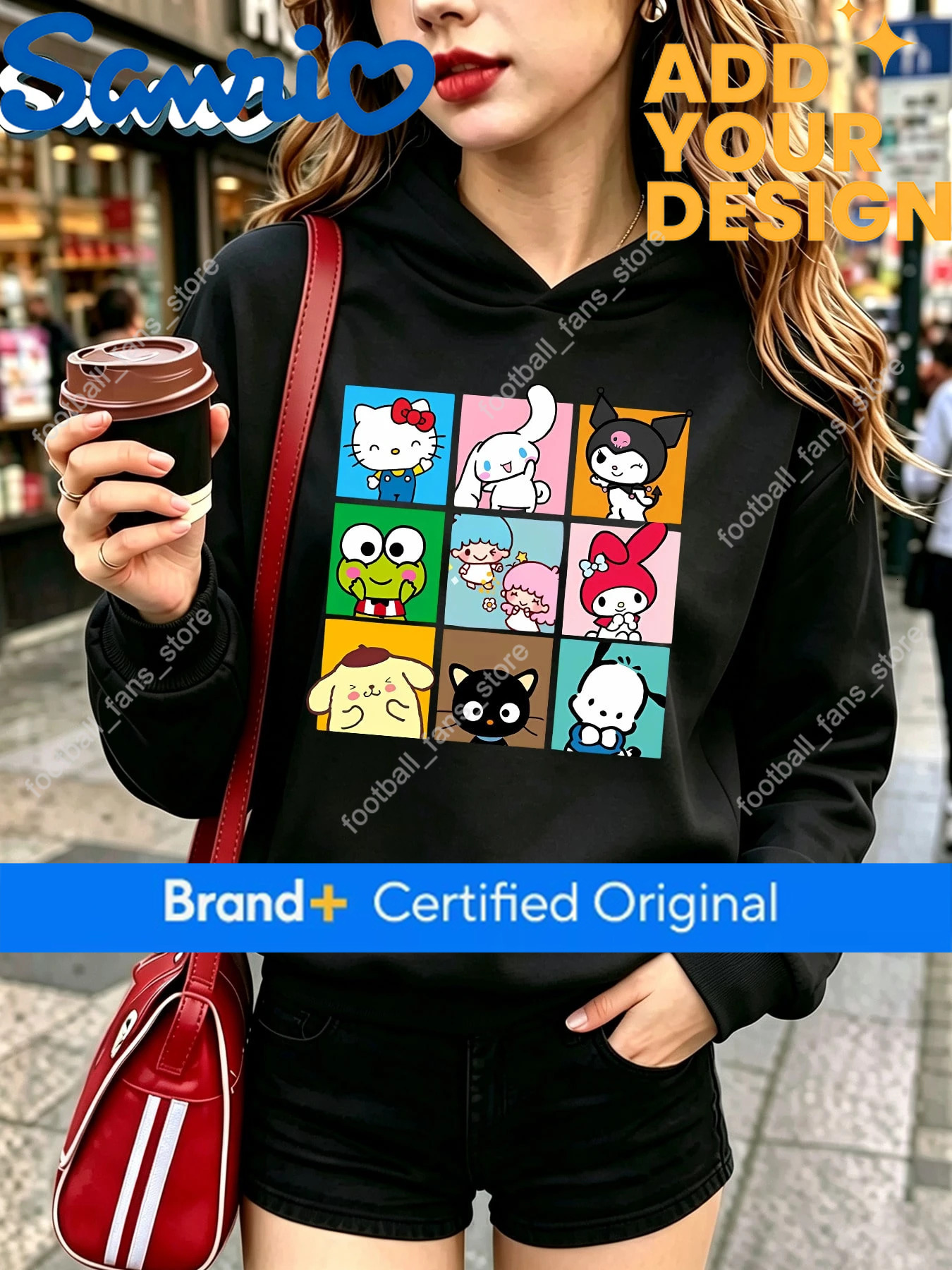 2026 Hello Kitty Pattern Round Badge Chest Printed Sanrio Casual Hoodie for Men and Women Y2k 91