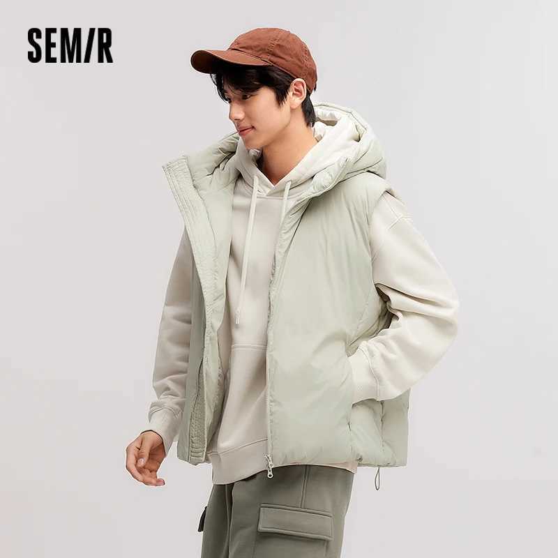 Down Parkas Semir Men's Down Vest Men Three-Resistant Loose Hooded Outerwear 2024 New Winter Stacking Solid Color Versatile Sleeveless Top C260