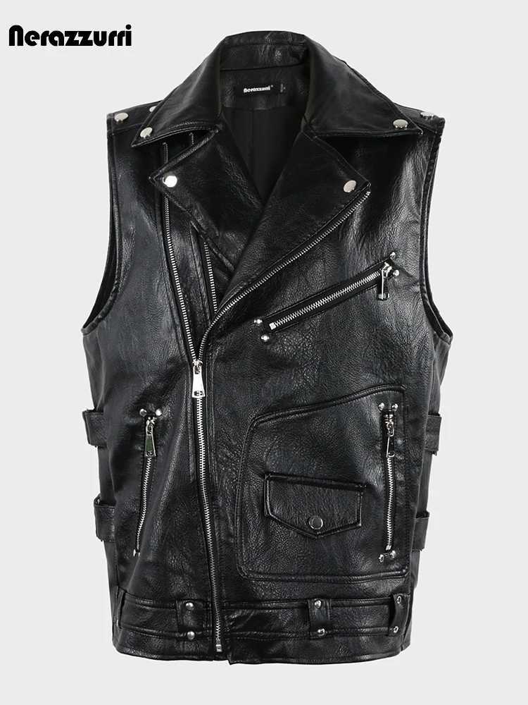 Autumn Nerazzurri Spring Cool Black Pu Leather Vest Women Plus Size Sleeveless Biker Jacket High Quality Unisex Clothes Men 2024 C260921