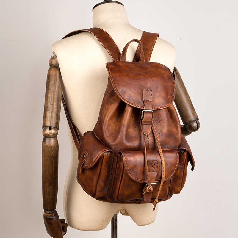Men's Backpack Style Genuine Leather Backpack First Layer Cowhide Computer Bag Casual Travel Backpacks Large Capacity Vintage H260922