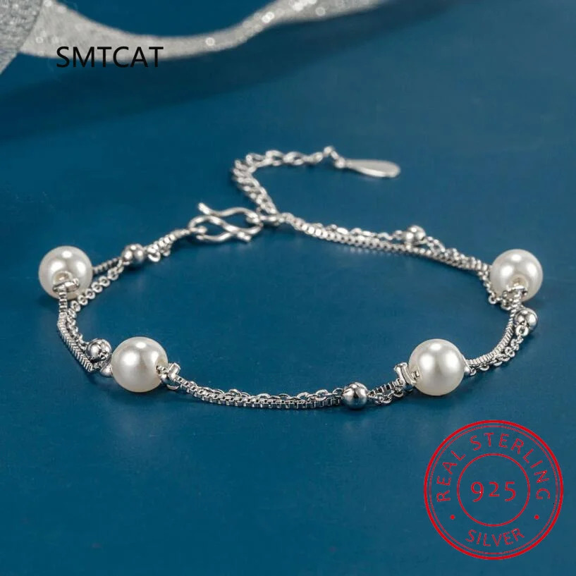 y 925 Sterling Silver Double Layer Freshwater Pearl Beads Chain Bracelet for Women Valentine's Day Jewelry DA2493 260922